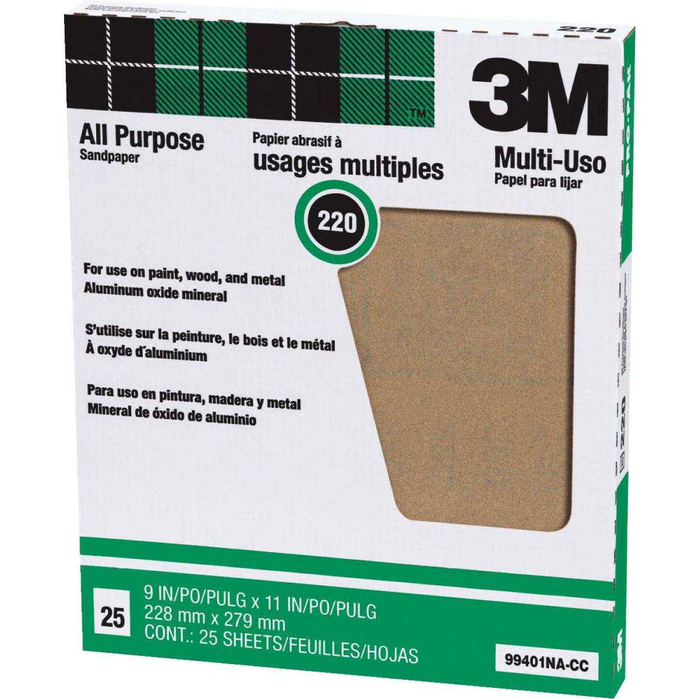 3M, 3M Tout usage 9 In. x 11 po. 220 Grit Very Fine Sandpaper (25-Pack)