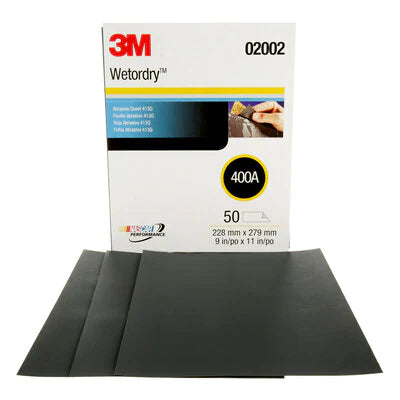 3M, 3M™ Wetordry™ Feuilles abrasives 413Q, 02002, 400, 9 in x 11 in, 50 feuilles par carton, 5 cartons par caisse.