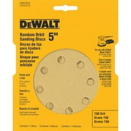 Dewalt, 5-Pk, 5-In. Papier de verre à orbite aléatoire 8 trous de 150 grains avec crochets et boucles