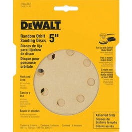 Dewalt, 5-Pk, 5-In. Papier de verre orbital aléatoire à crochets et boucles à 8 trous à grains assortis