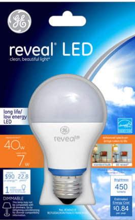 General Electric, 5.5W A19 Med LED Reveal 40W Equiv. 2/PACK