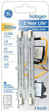 General Electric, 500W HALOGEN T3 BULB QUARTZ R7S BASE 2PK