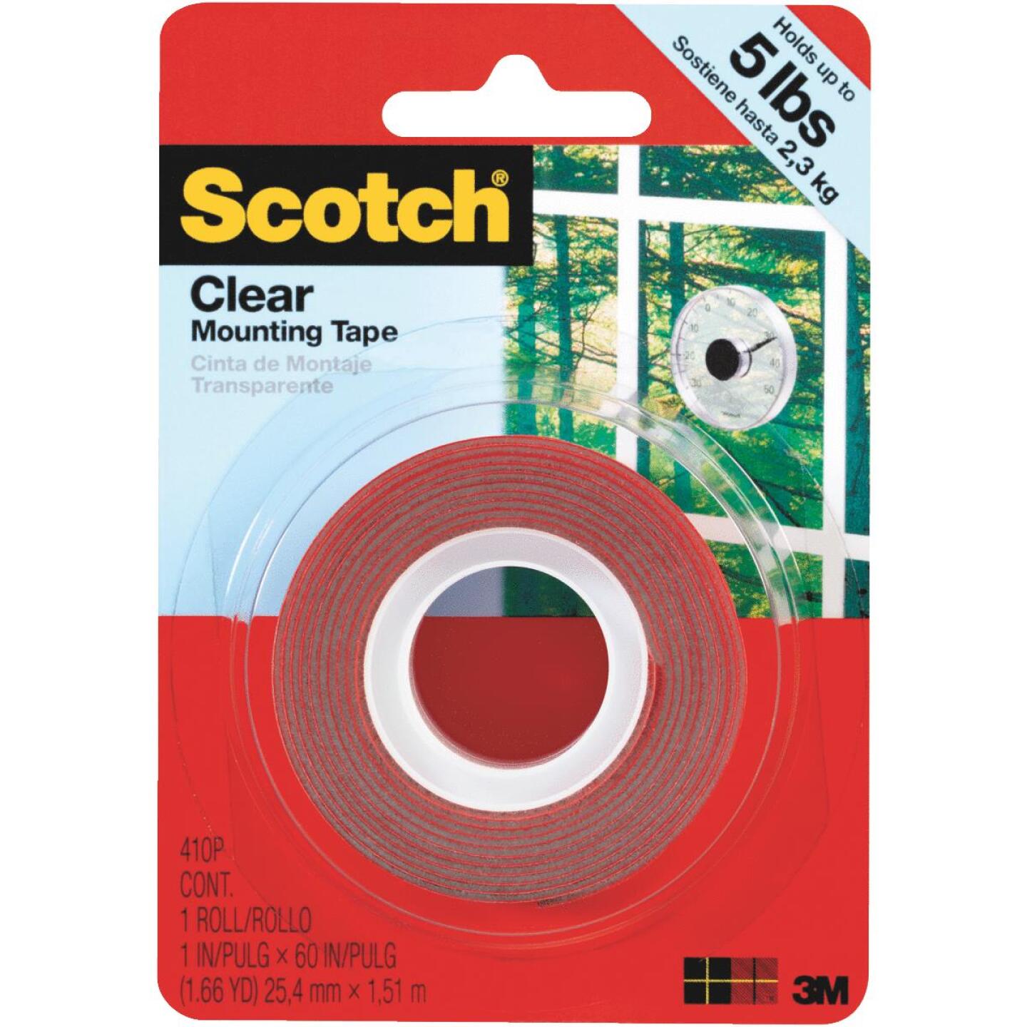 3M, Ruban de montage intérieur double face 3M Scotch 1 po x 60 po (capacité de 5 lb) x 60 po. Ruban de montage double face transparent (capacité de 5 lb)